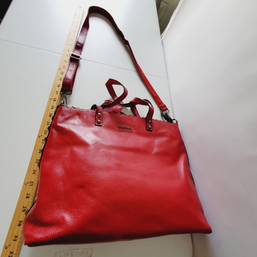 Cannci Soft Pebbled Leather Oversized Shoulder Bag Studded Large Red Tote Spring - Picture 13 of 16